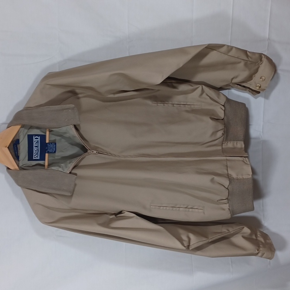 Vintage Lands End Bombers Jacket Coat Size Large Khaki Tan Zips up front - Picture 2 of 8